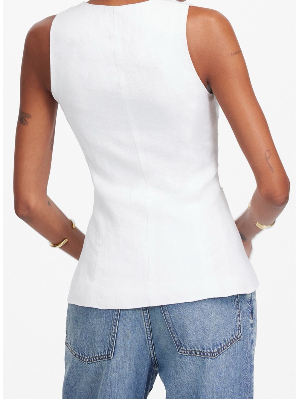 Madewell 100% Linen Scoopneck Cutaway Vest in Salt Color EUC Size 10 Wh - Picture 3 of 16